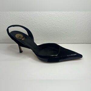 VERSACE Black Leather /Suede Pointed Toe Mules with Sling Back Woman’s Size 9.5